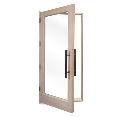 PROSAUNAS 36" x 80" Pre-hung Natural Douglas Fir Sauna Door With Dual-Pane Insulated Clear Glass, Left Self-Closing Metal Hinges, Hemlock Jamb