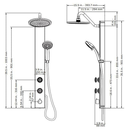 PULSE ShowerSpas Aloha 39" Brushed Stainless Steel Shower With Rain Shower Head and Multi Function Handheld Shower