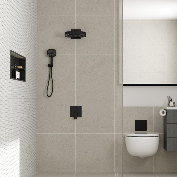 PULSE ShowerSpas Milan 2.5 GPM 12" Rain Showerhead 3-Function Handshower Matte Black Shower System Combo
