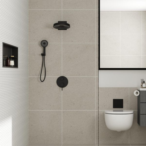PULSE ShowerSpas Olimpia 2.5 GPM 12" Rain Showerhead 3-Function Handshower Matte Black Shower System Combo