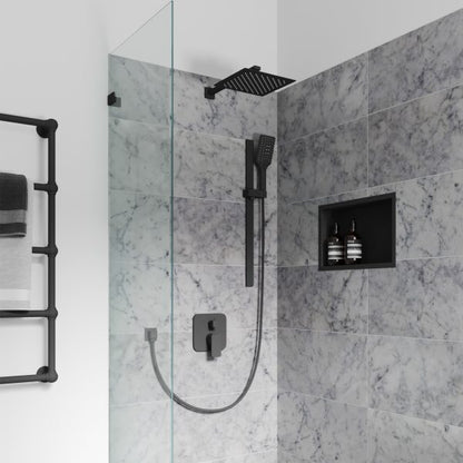 PULSE ShowerSpas Resort 1.8 GPM 10" Stainless Steel Square Rain Showerhead Matte Black Shower System Combo