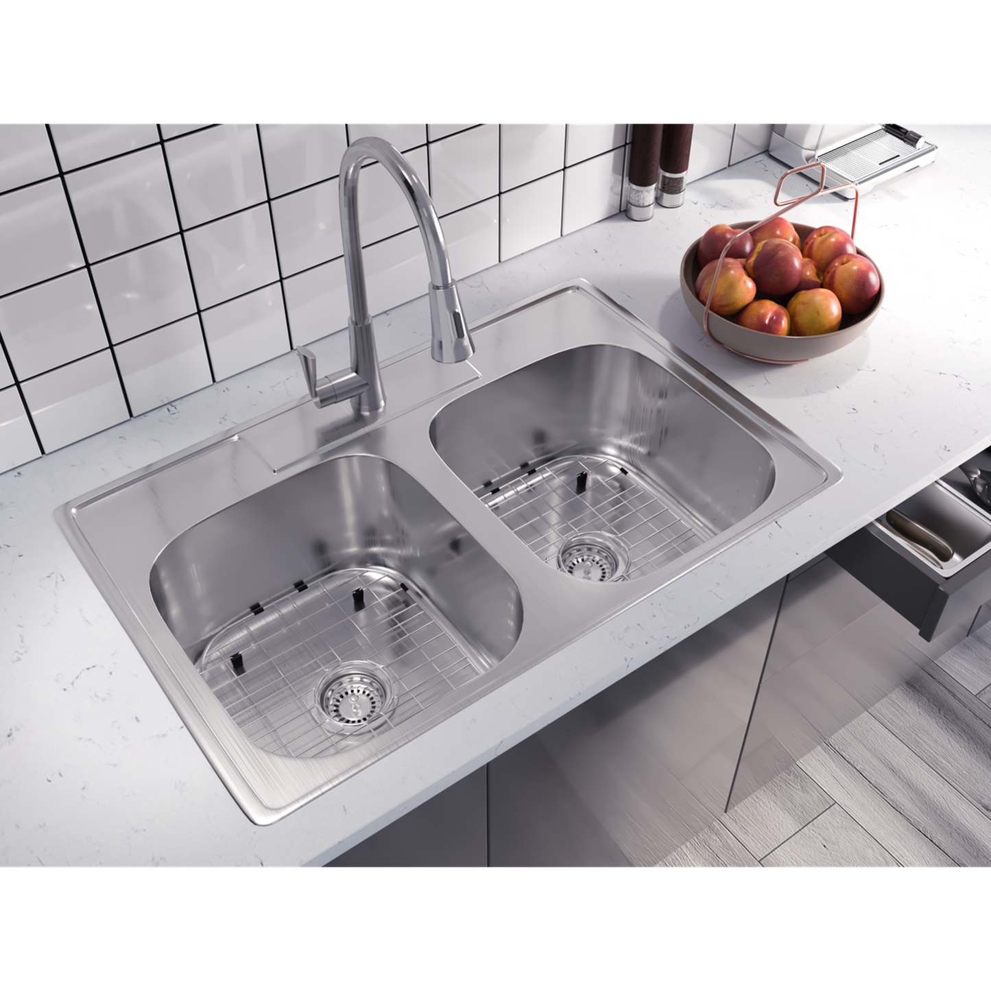 Pelican International PL-VT5050 Signature Series 33" x 22" Stainless Steel Kitchen Sink with 3 Holes
