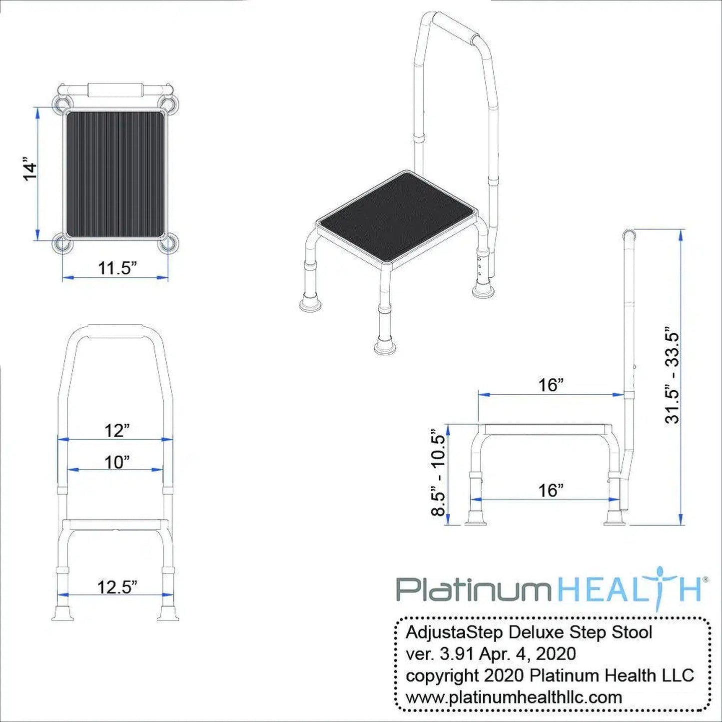 Platinum Health Adjustastep One Handle Height Adjustable Step Stool