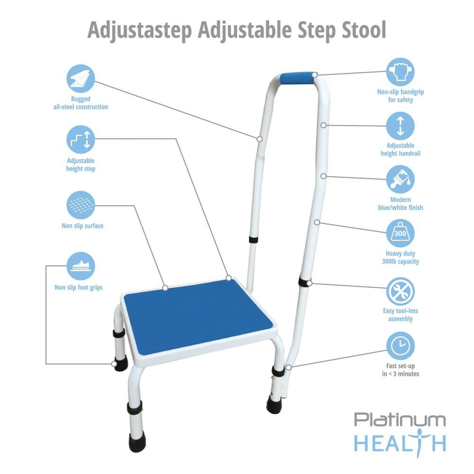 Platinum Health Adjustastep One Handle Height Adjustable Step Stool