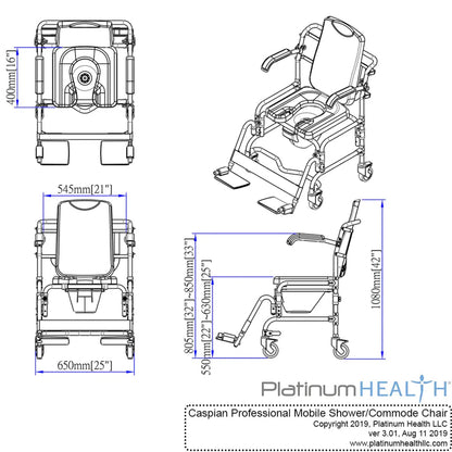 Platinum Health Caspian Professional Mobile Commode Chair