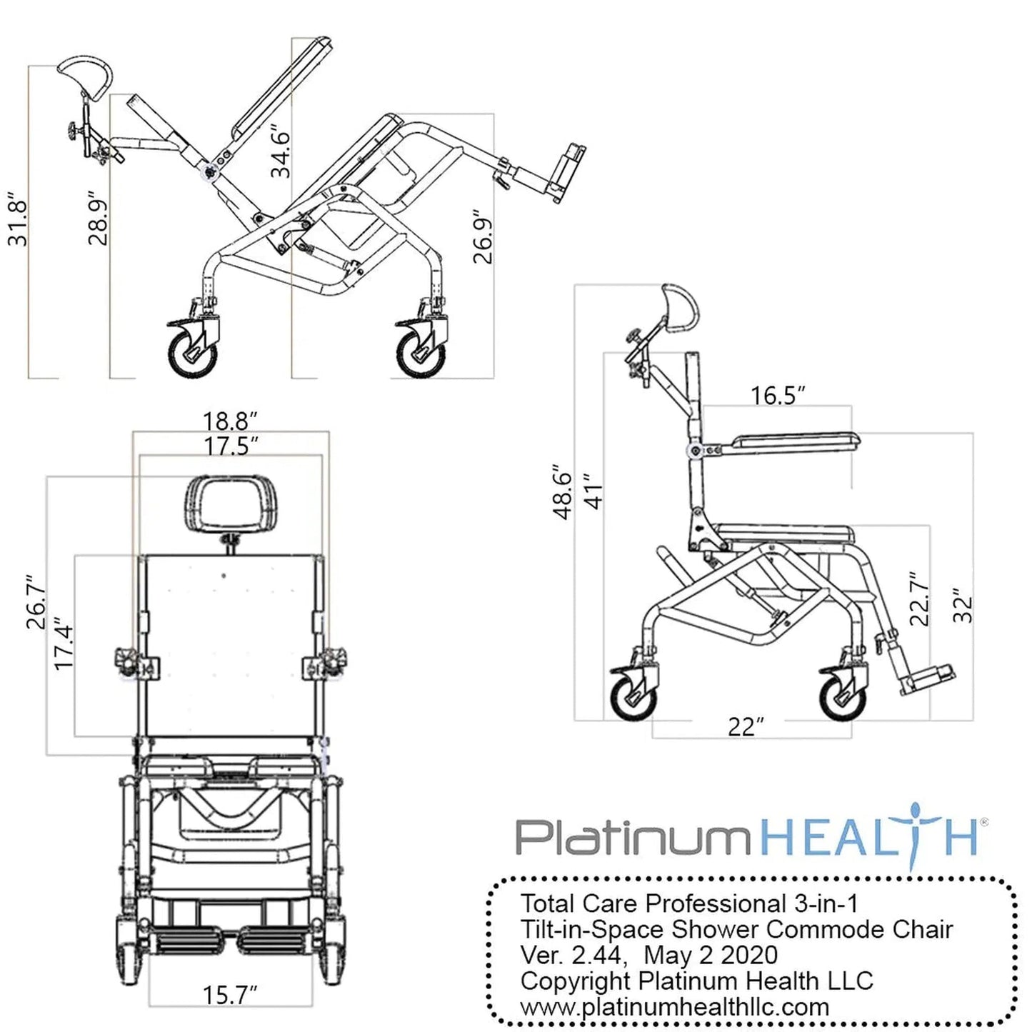 Platinum Health Total-Care Professional Tilt-in Space Commode Chair