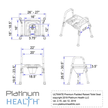 Platinum Health Ultimate Padded Raised 3 in 1 Toilet Seat