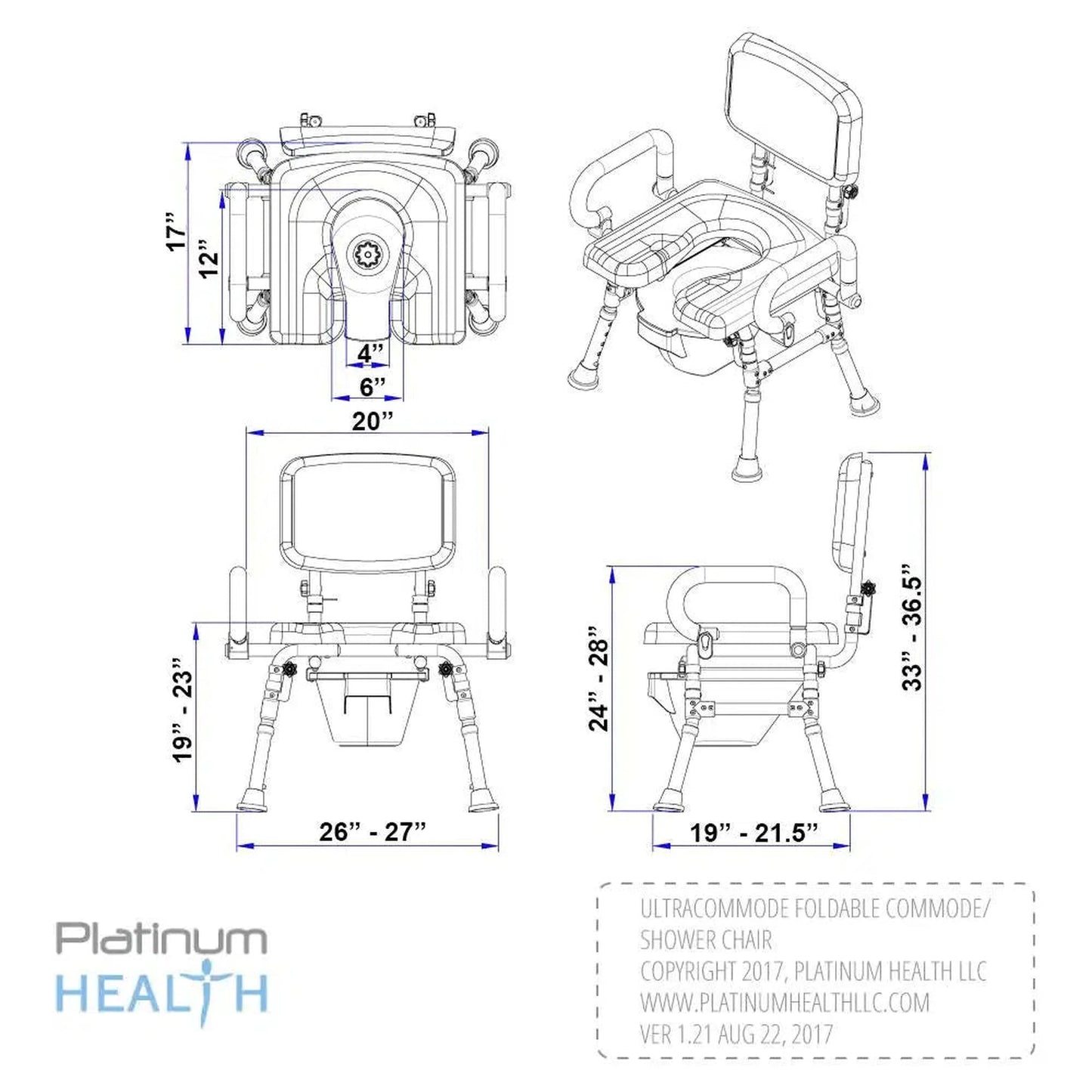 Platinum Health Ultracommode Gray Foldable Commode Chair
