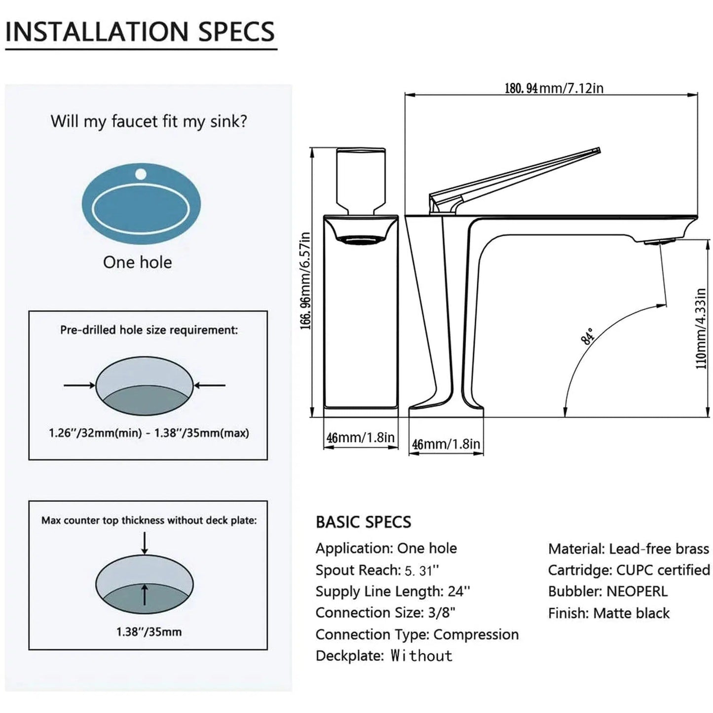 RBROHANT RB0720 Single Hole Black Solid Brass Deck Mounted Bathroom Faucet
