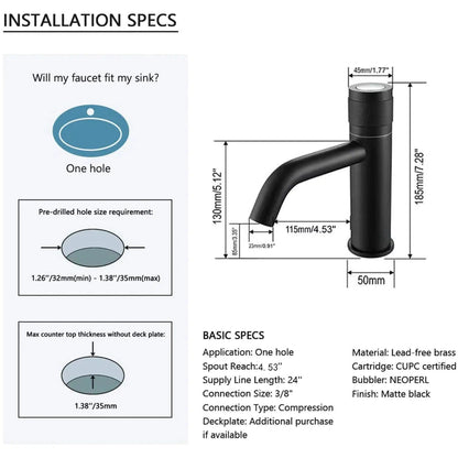RBROHANT RB0721 Single Hole Matte Black Solid Brass Deck Mounted Bathroom Faucet