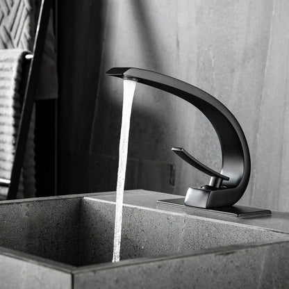 RBROHANT RB0725 Single Hole Matte Black Solid Brass Deck Mounted Bathroom Faucet
