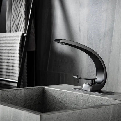 RBROHANT RB0725 Single Hole Matte Black Solid Brass Deck Mounted Bathroom Faucet