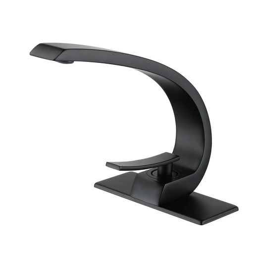 RBROHANT RB0725 Single Hole Matte Black Solid Brass Deck Mounted Bathroom Faucet