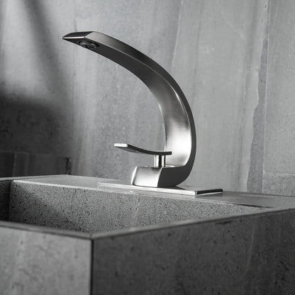 RBROHANT RB0726 Single Hole Brushed Nickel Solid Brass Deck Mounted Bathroom Faucet