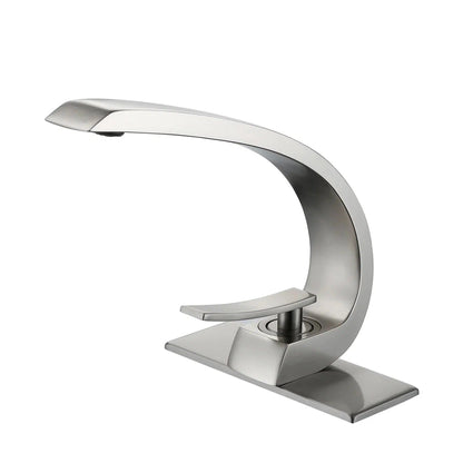 RBROHANT RB0726 Single Hole Brushed Nickel Solid Brass Deck Mounted Bathroom Faucet