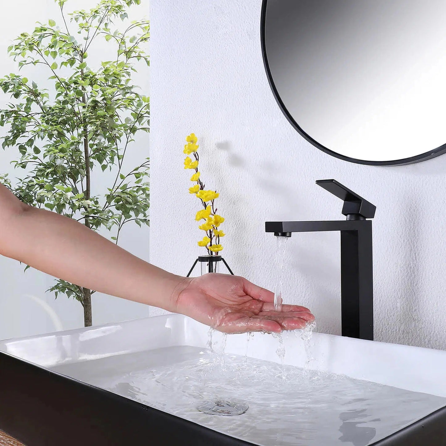 RBROHANT RB0757 Single Hole Black Solid Brass Deck Mounted Bathroom Faucet