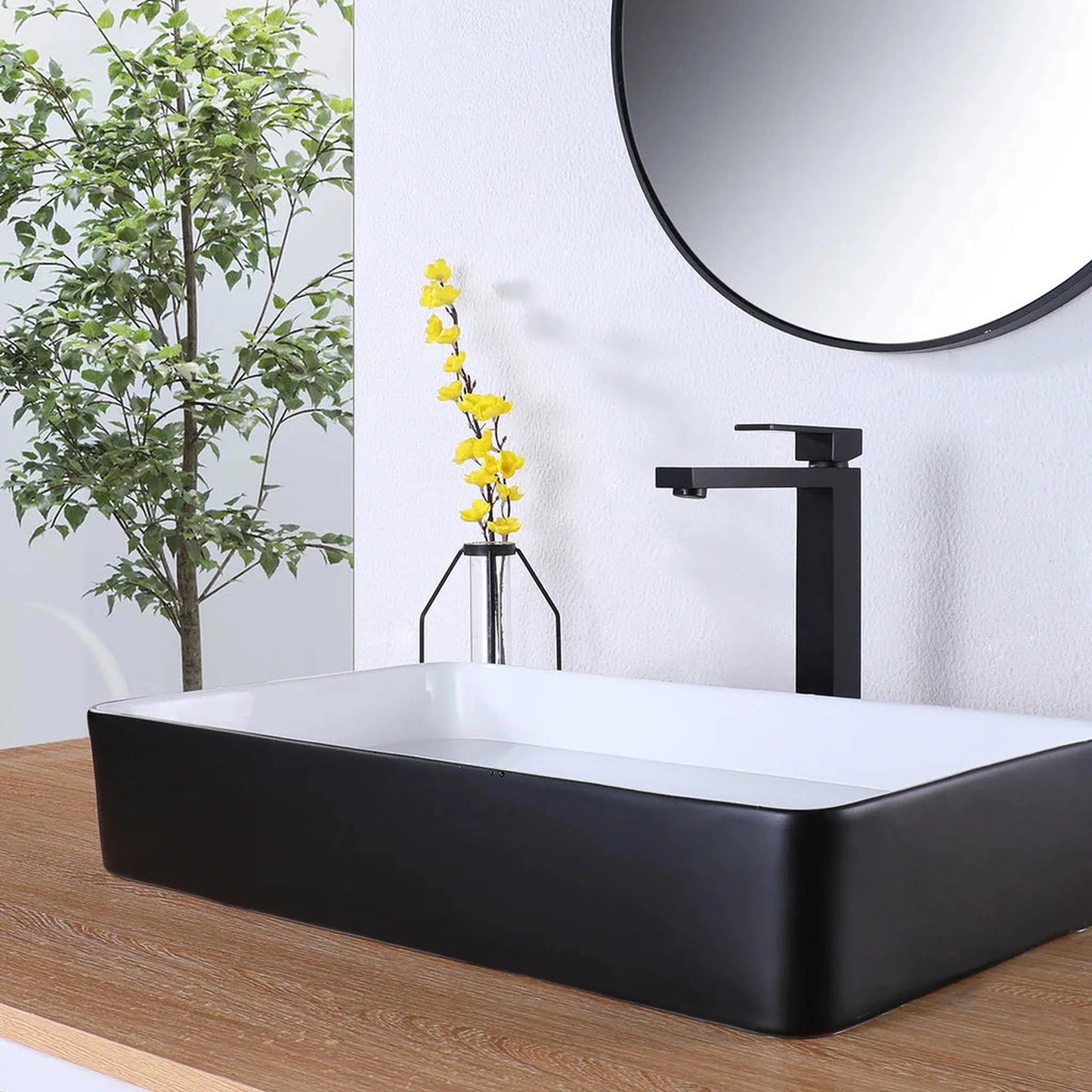 RBROHANT RB0757 Single Hole Black Solid Brass Deck Mounted Bathroom Faucet