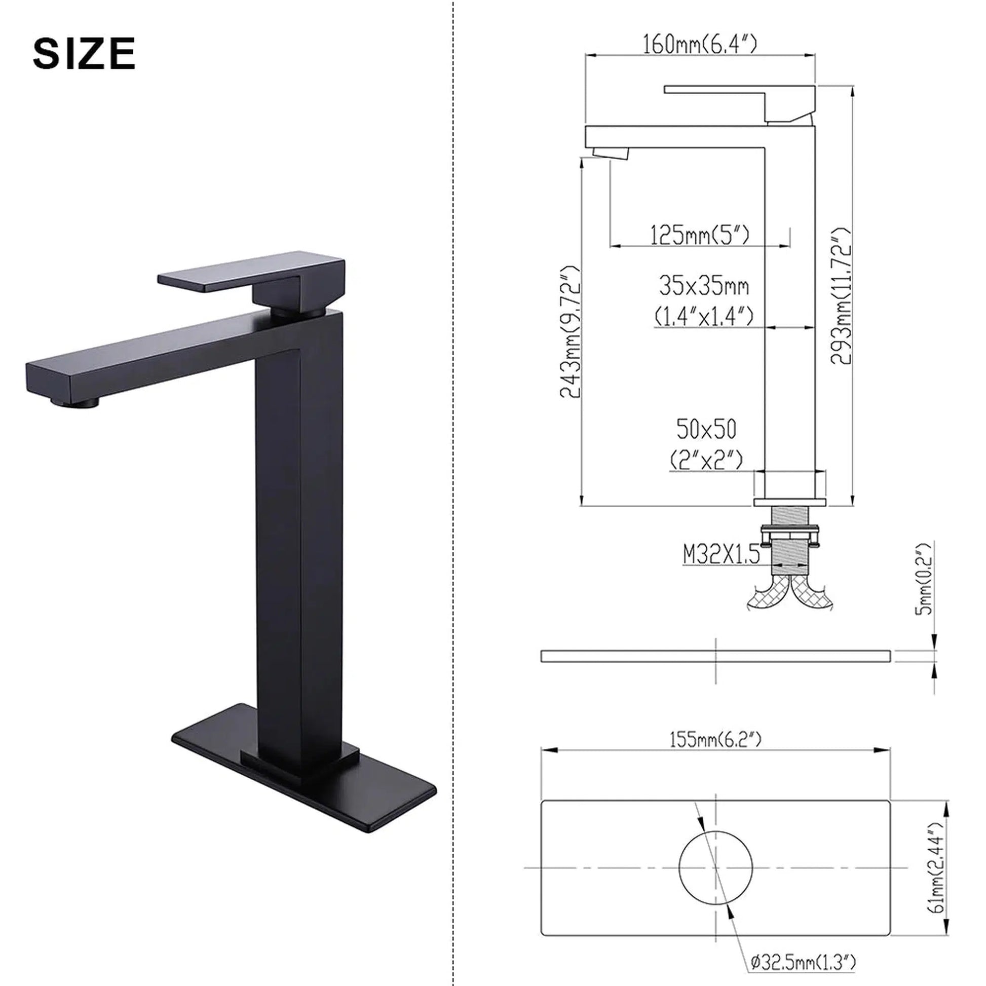 RBROHANT RB0757 Single Hole Black Solid Brass Deck Mounted Bathroom Faucet