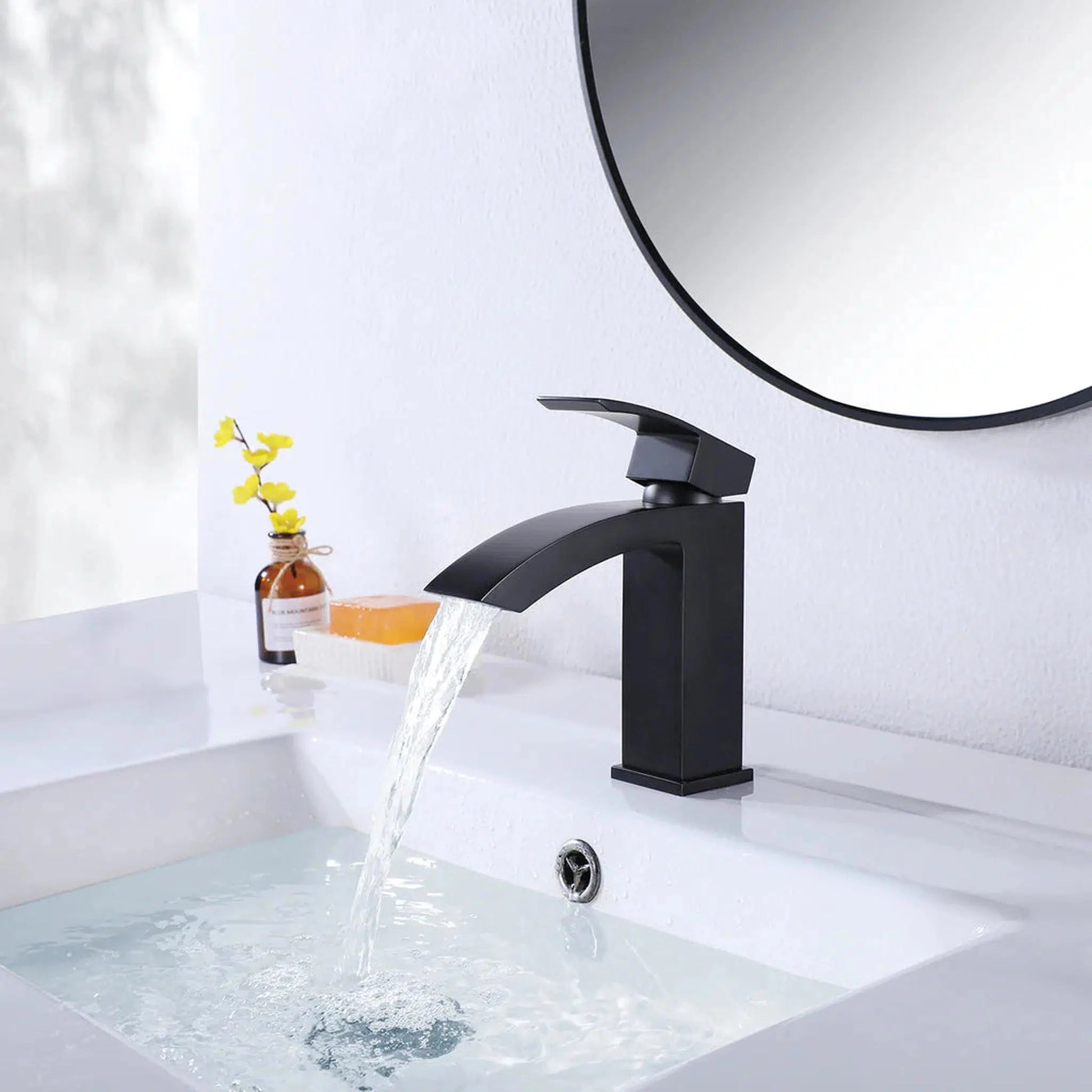 RBROHANT RB0760 Single Hole Black Solid Brass Deck Mounted Bathroom Faucet