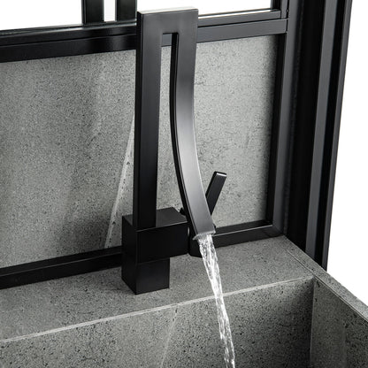 RBROHANT RB0762 Single Hole Matte Black Solid Brass Deck Mounted Bathroom Faucet