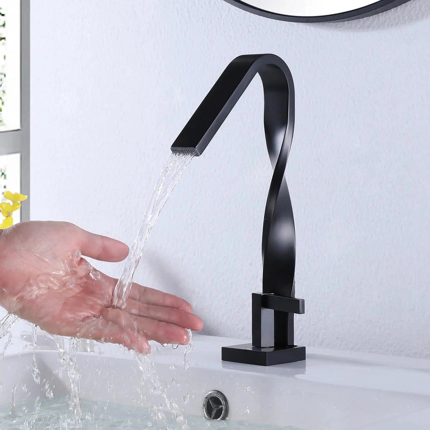 RBROHANT RB0795 Single Hole Black Solid Brass Deck Mounted Bathroom Faucet