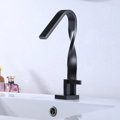 RBROHANT RB0795 Single Hole Black Solid Brass Deck Mounted Bathroom Faucet