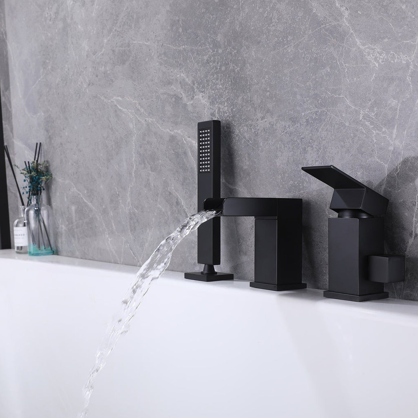 RBROHANT Tub Filler With Handheld Shower Matte Black Bathtub Waterfall Faucet RB1063