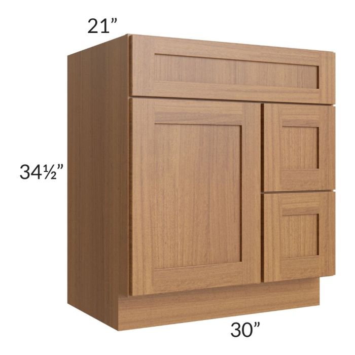 RTA Artisan Walnut Shaker 30" Bathroom Vanity(Drawers on Right)
