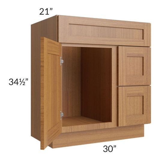 RTA Artisan Walnut Shaker 30" Bathroom Vanity(Drawers on Right)