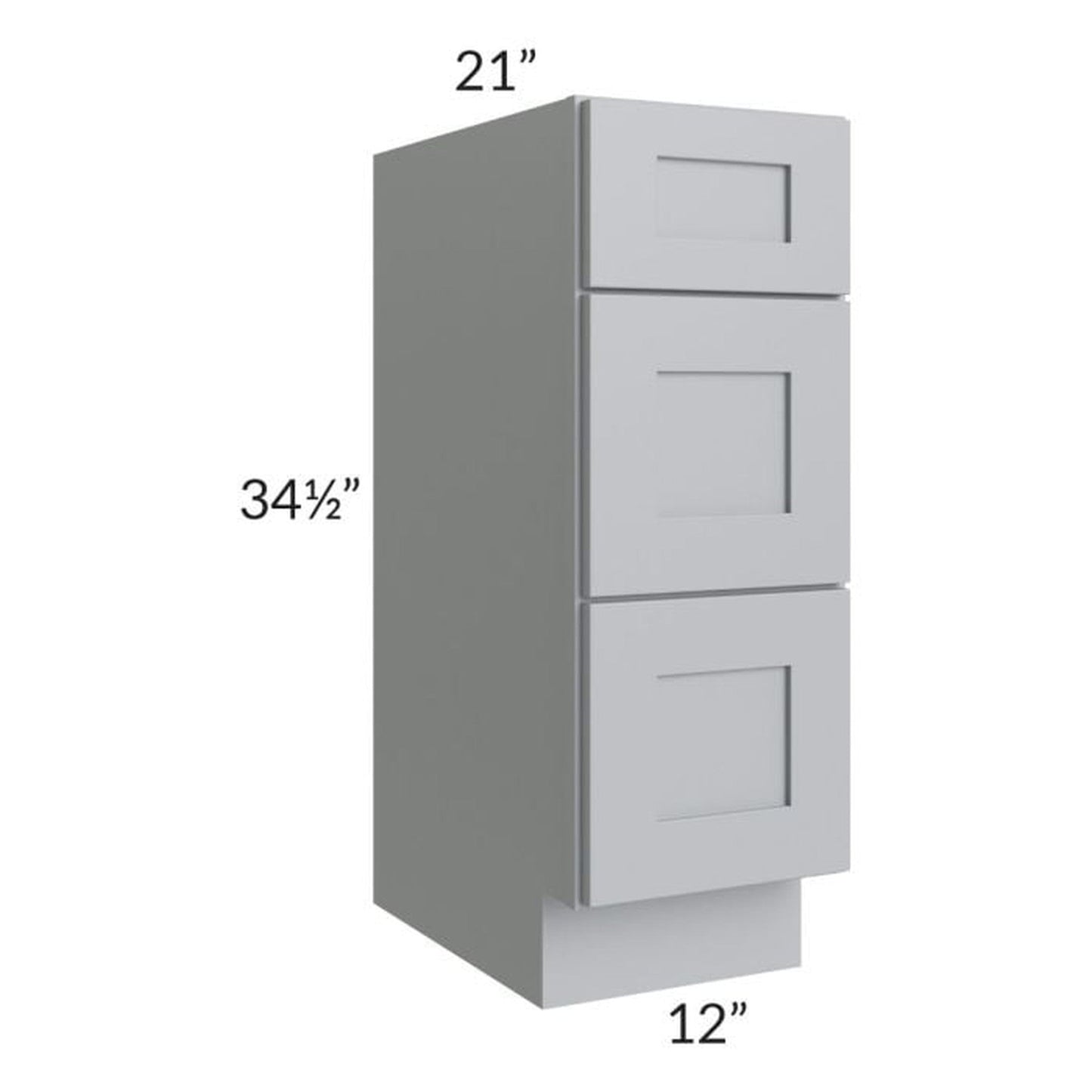 RTA Asheville Grey Shaker 12" 3-Drawer Vanity Base Cabinet