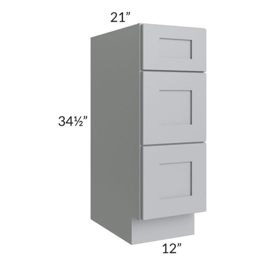 RTA Asheville Grey Shaker 12" 3-Drawer Vanity Base Cabinet