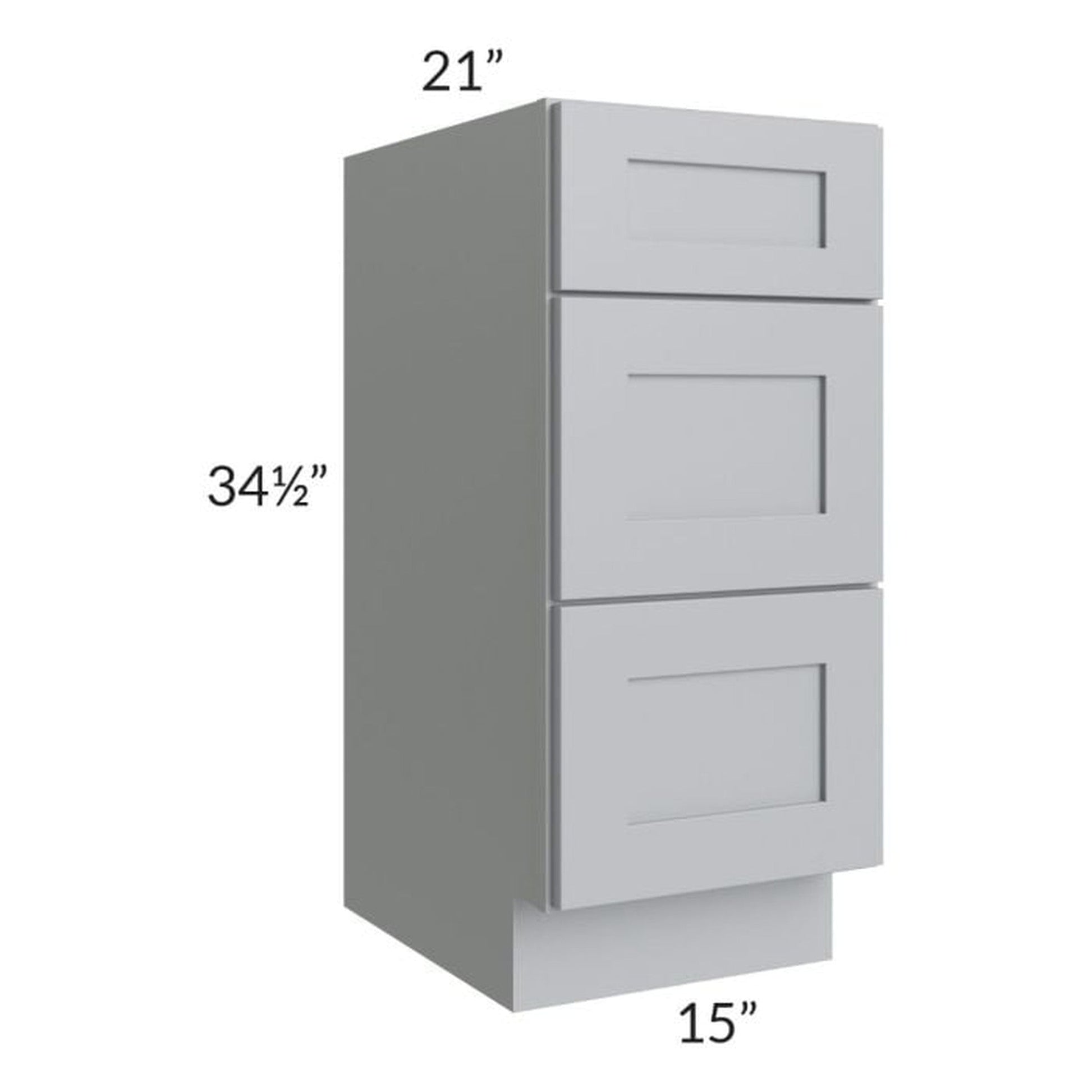 RTA Asheville Grey Shaker 15" 3-Drawer Vanity Base Cabinet