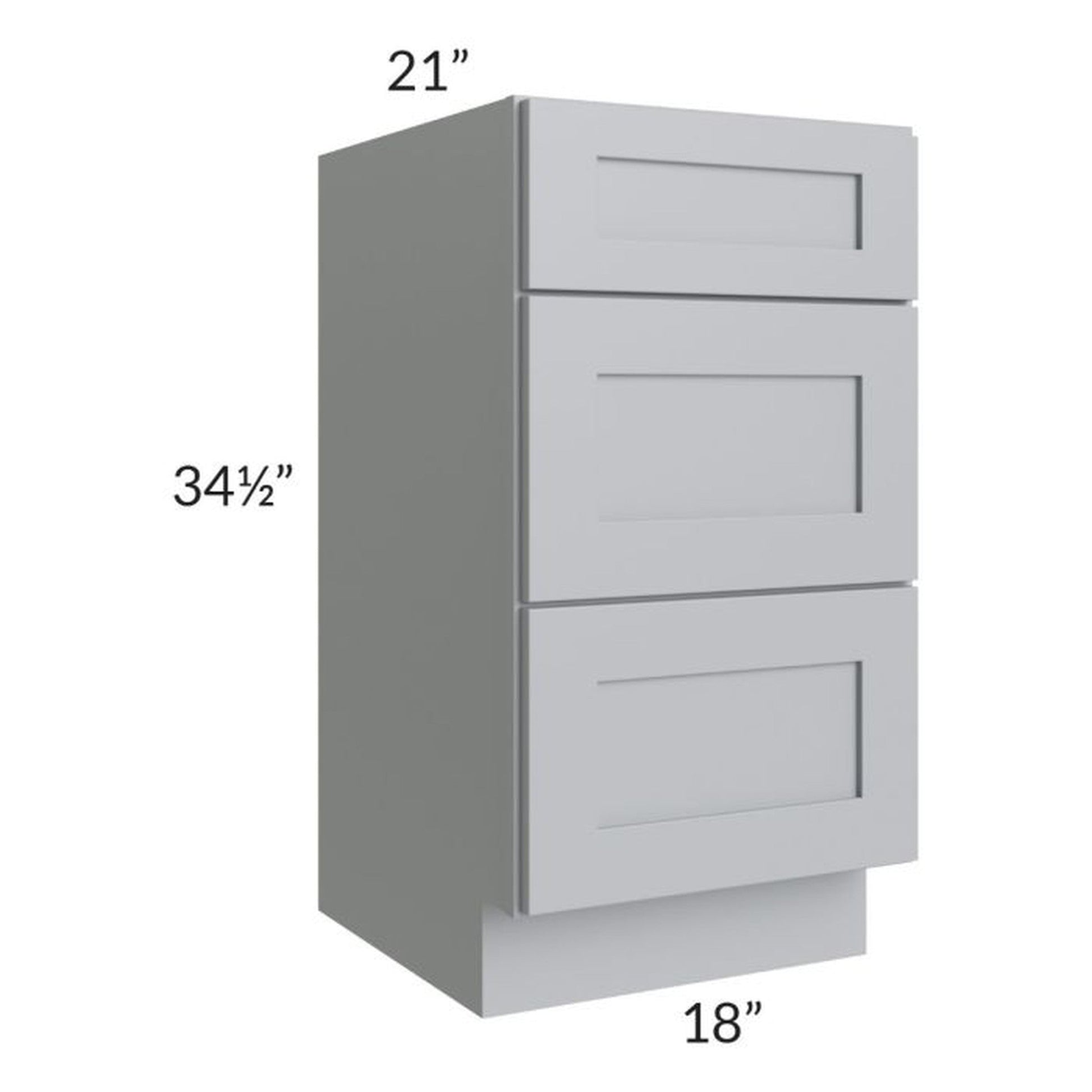 RTA Asheville Grey Shaker 18" 3-Drawer Vanity Base Cabinet