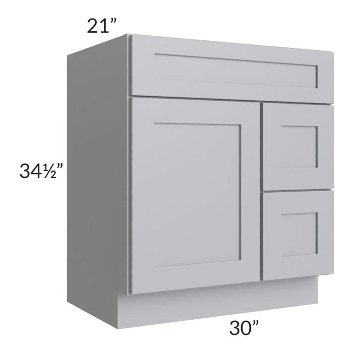 RTA Asheville Grey Shaker 30" Vanity Sink Base Cabinet (Drawers on Right)