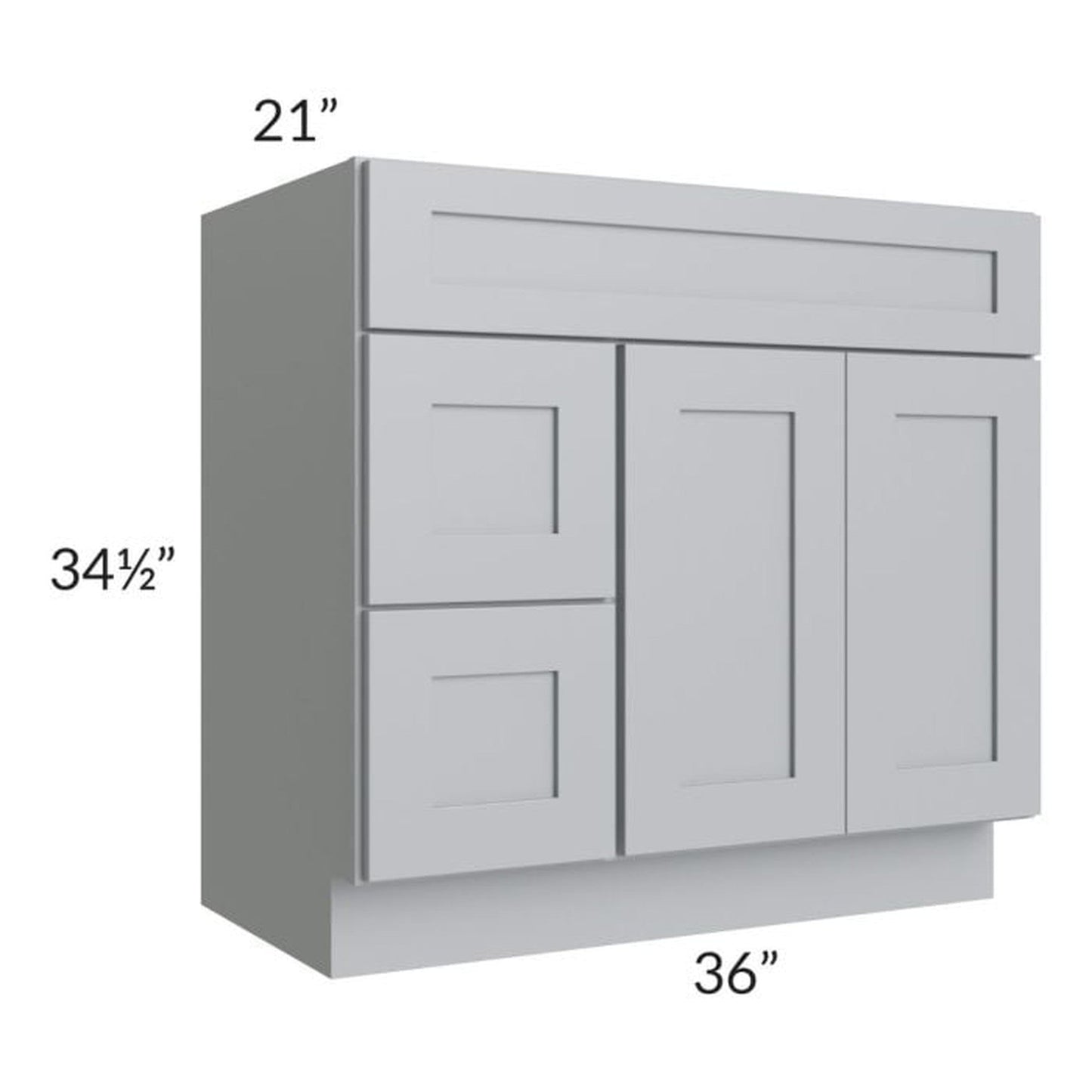 RTA Asheville Grey Shaker 36" Vanity Sink Base Cabinet (Drawers on Left)