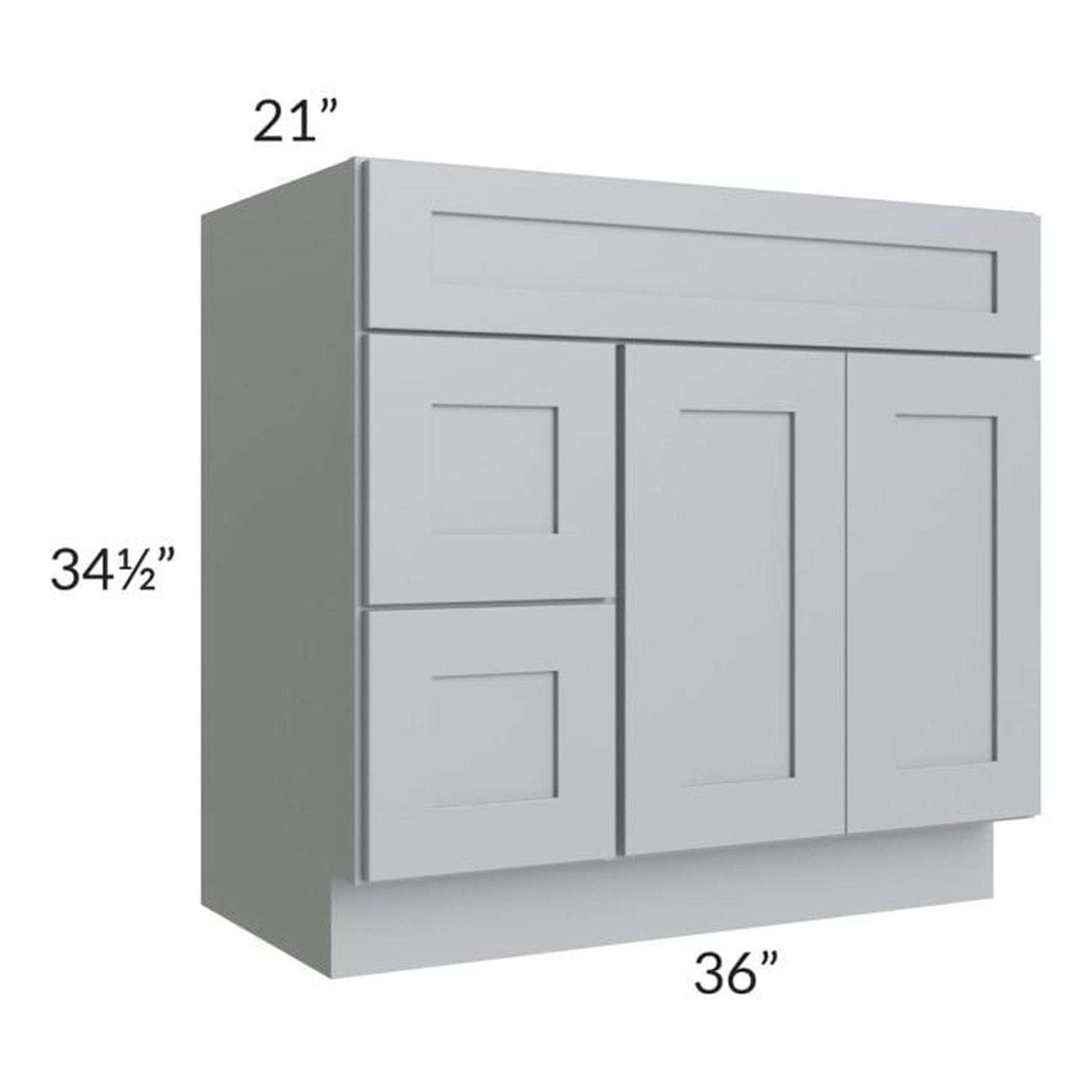 RTA Asheville Grey Shaker 36" Vanity Sink Base Cabinet (Drawers on Left)