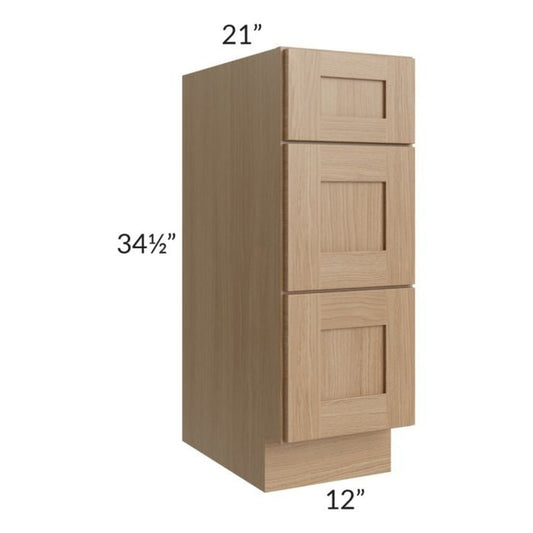 RTA Asheville Rift Oak Shaker 12" 3-Drawer Vanity Base Cabinet