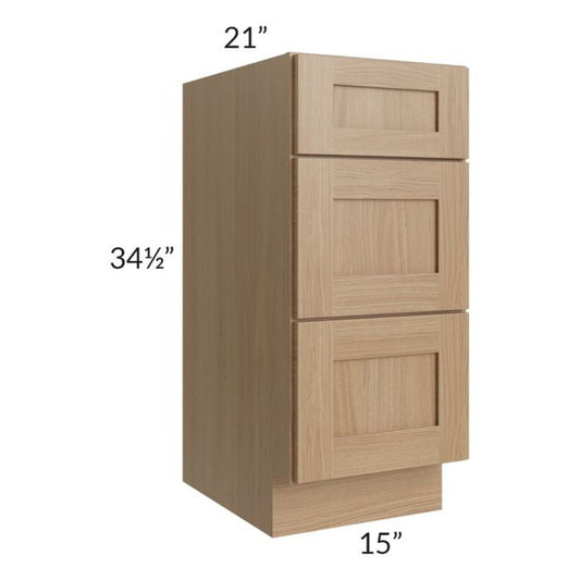 RTA Asheville Rift Oak Shaker 15" 3-Drawer Vanity Base Cabinet