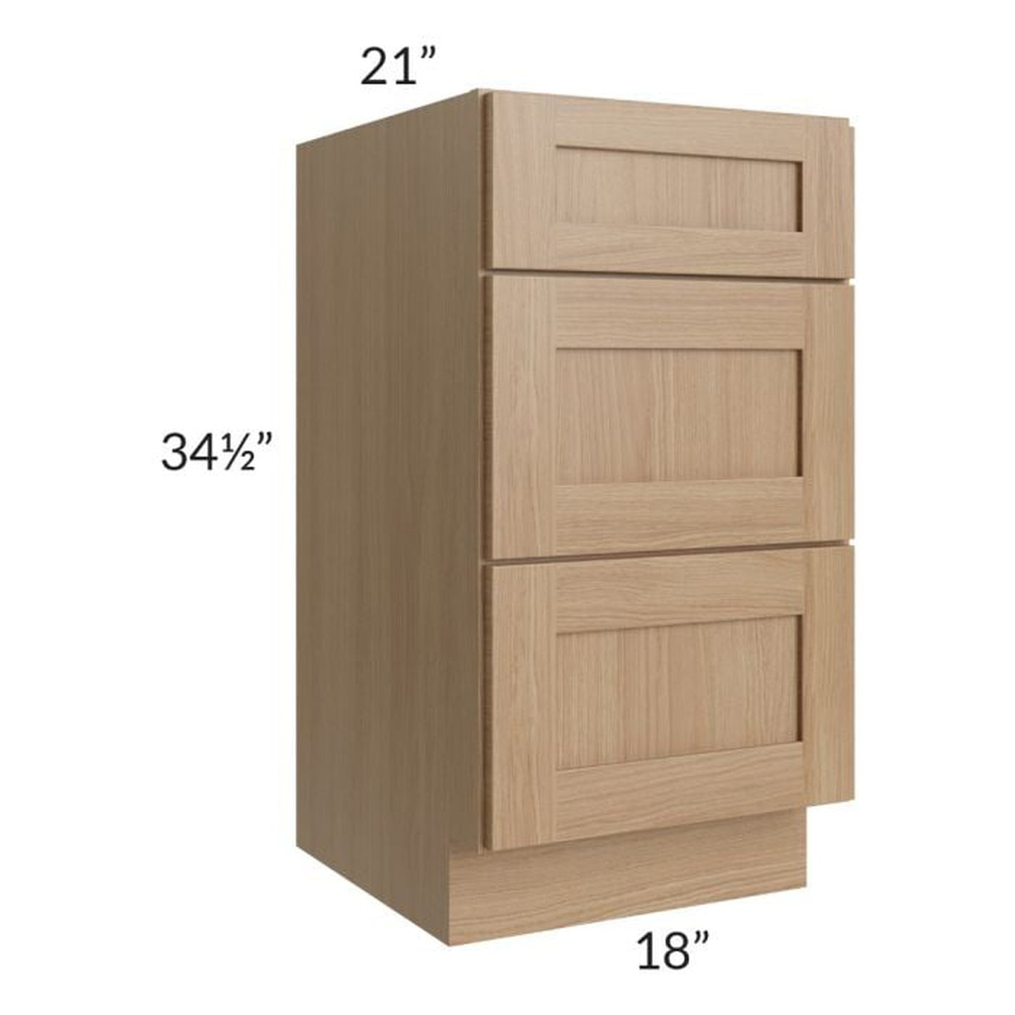 RTA Asheville Rift Oak Shaker 18" 3-Drawer Vanity Base Cabinet