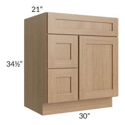 RTA Asheville Rift Oak Shaker 30" Vanity Sink Base Cabinet (Drawers on Left)