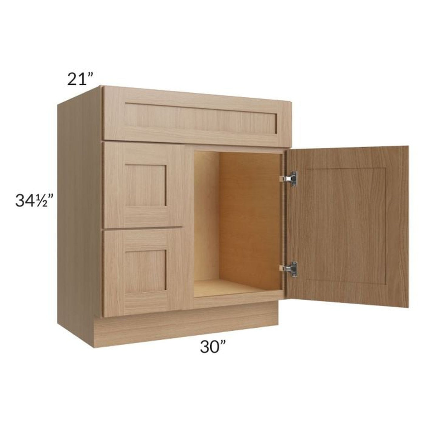 RTA Asheville Rift Oak Shaker 30" Vanity Sink Base Cabinet (Drawers on Left)