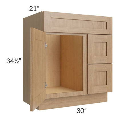 RTA Asheville Rift Oak Shaker 30" Vanity Sink Base Cabinet (Drawers on Right)