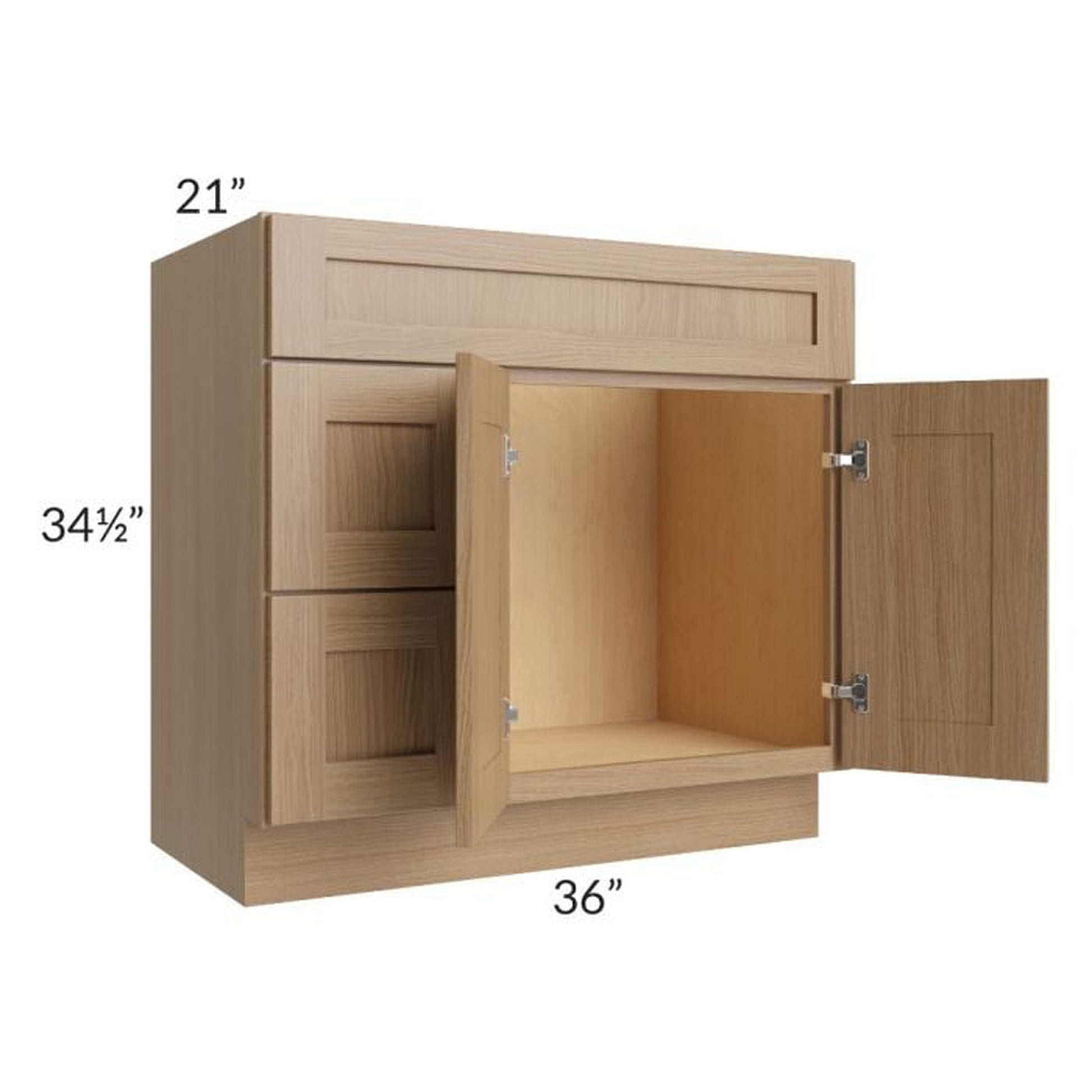 RTA Asheville Rift Oak Shaker 36" Vanity Sink Base Cabinet (Drawers on Left)