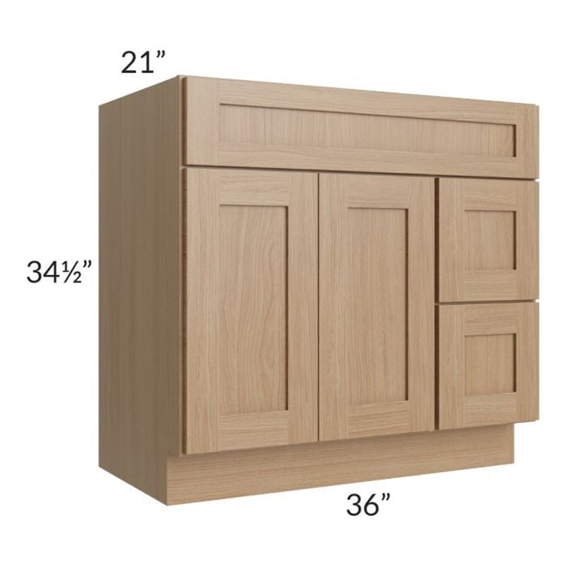 RTA Asheville Rift Oak Shaker 36" Vanity Sink Base Cabinet (Drawers on Right)