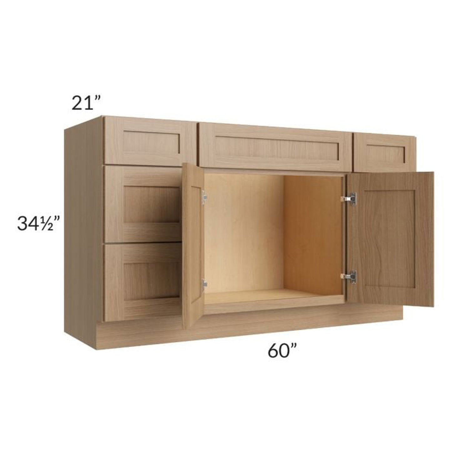 RTA Asheville Rift Oak Shaker 60" Vanity Sink Base Cabinet