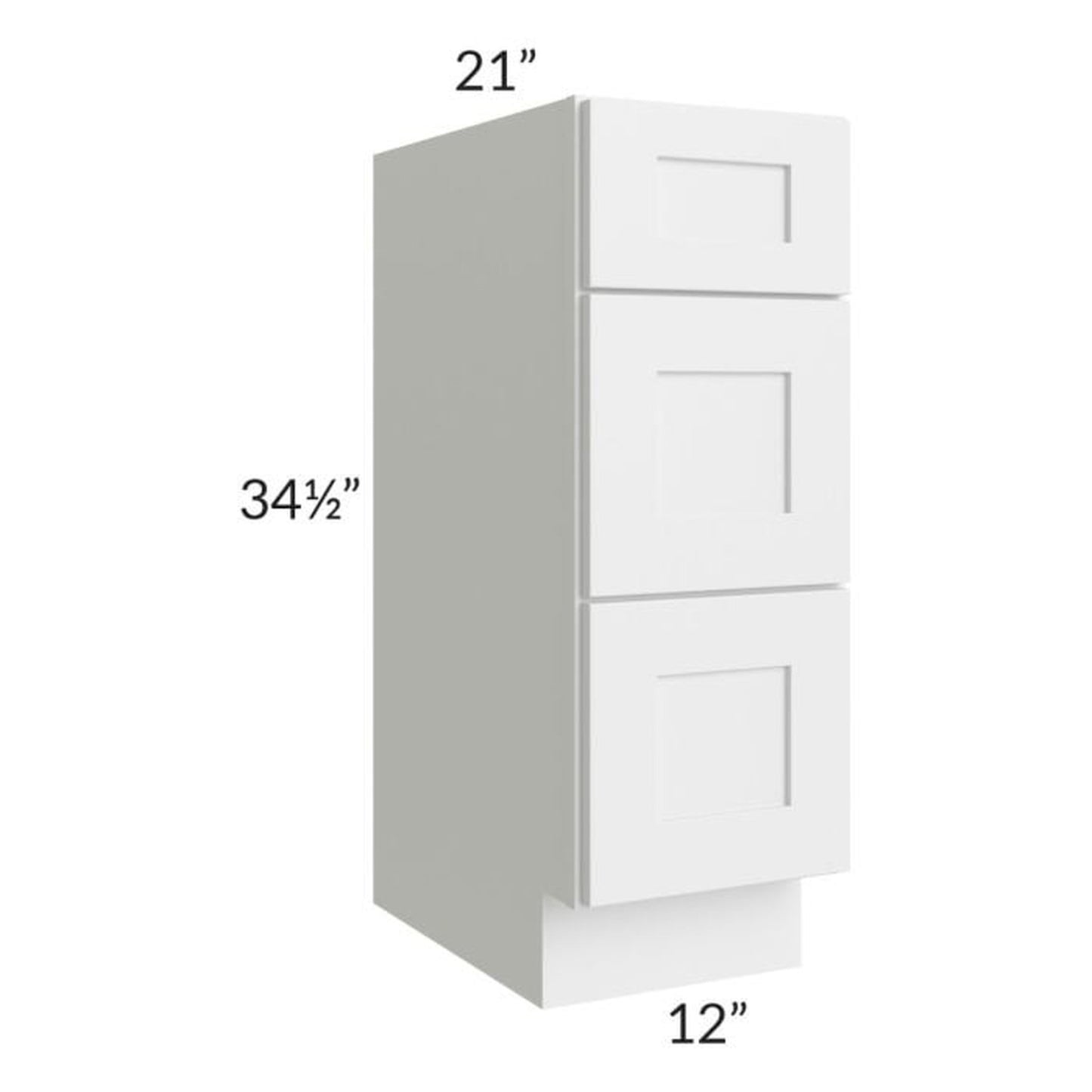 RTA Asheville White Shaker 12" 3-Drawer Vanity Base Cabinet