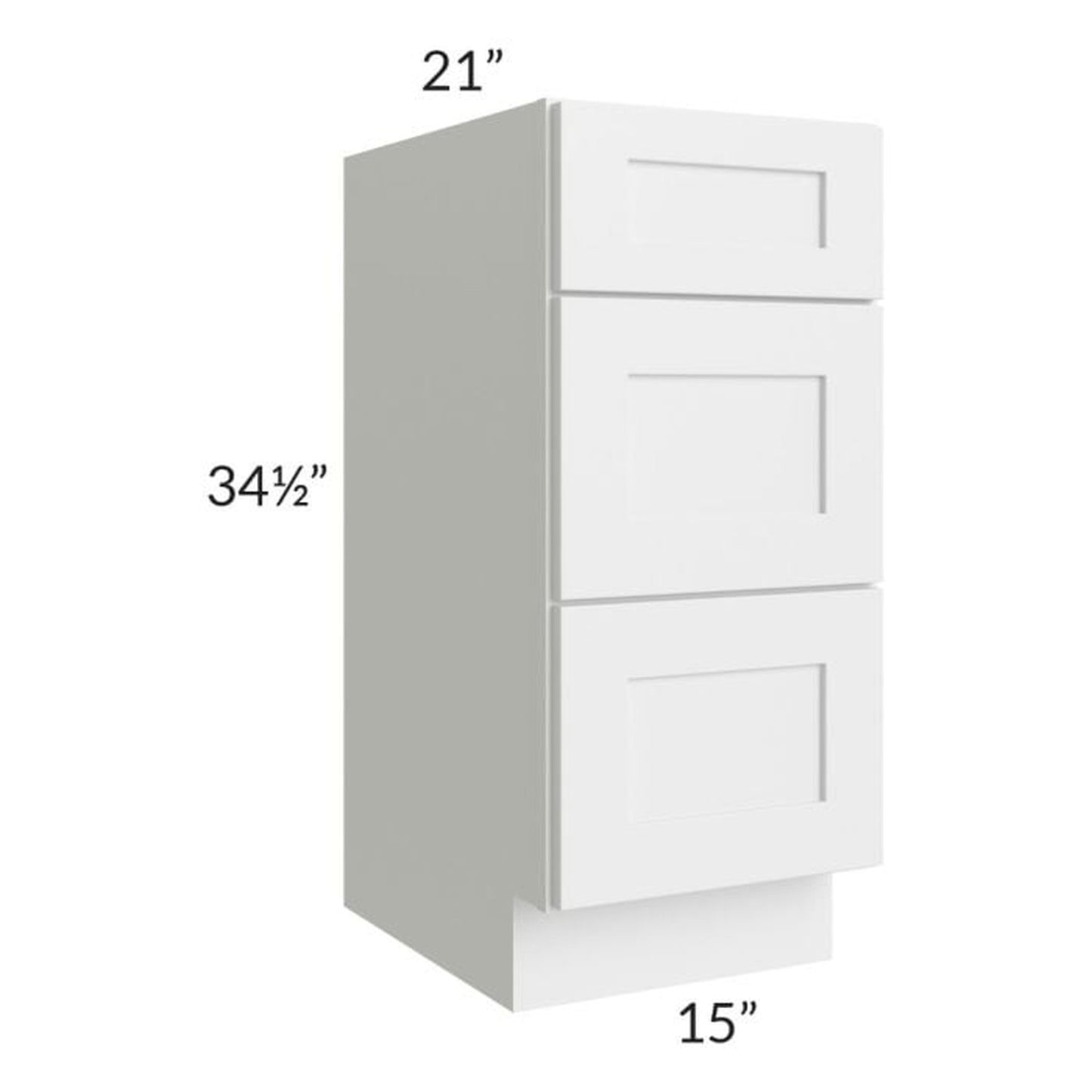 RTA Asheville White Shaker 15" 3-Drawer Vanity Base Cabinet