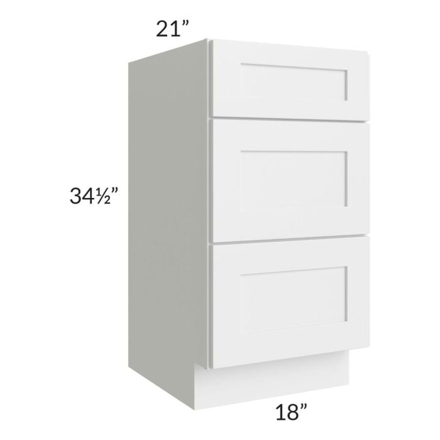 RTA Asheville White Shaker 18" 3-Drawer Vanity Base Cabinet