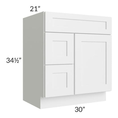 RTA Asheville White Shaker 30" Vanity Sink Base Cabinet (Drawers on Left)