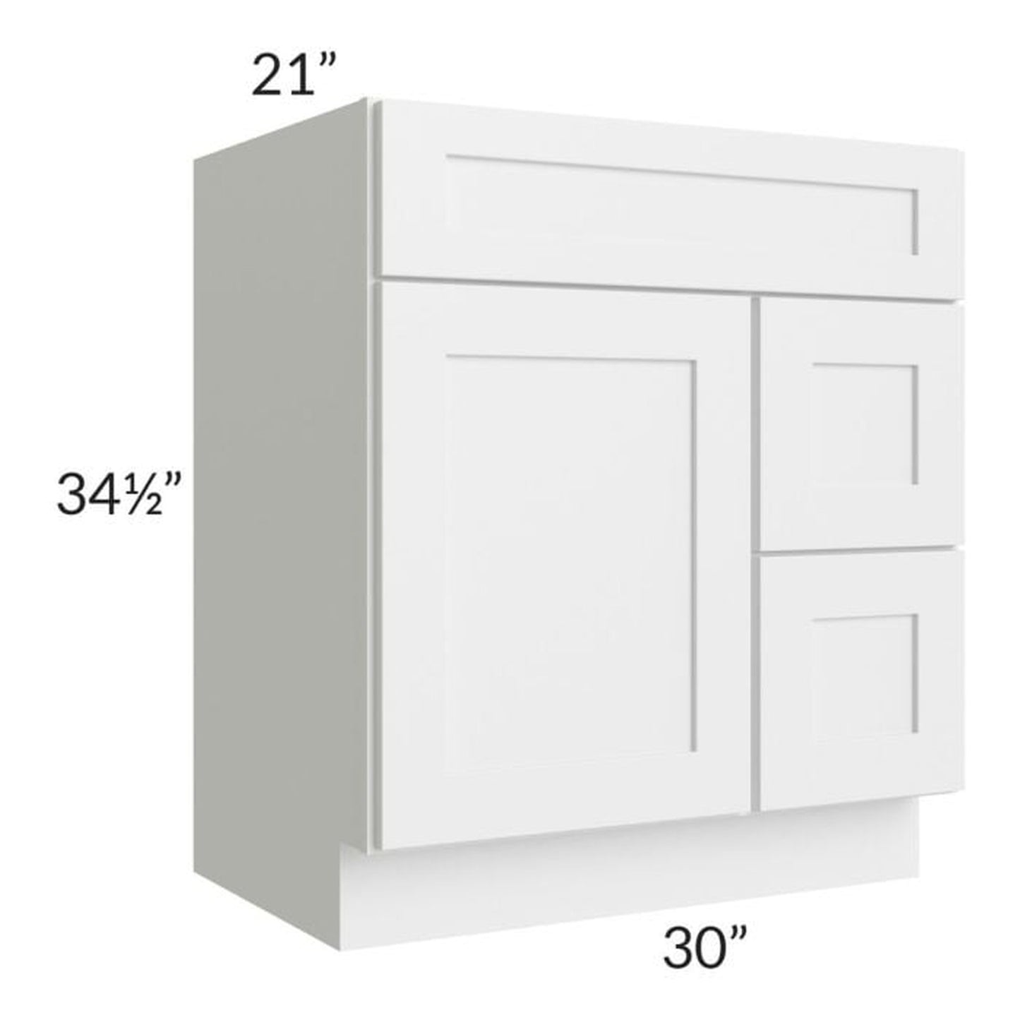 RTA Asheville White Shaker 30" Vanity Sink Base Cabinet (Drawers on Right)